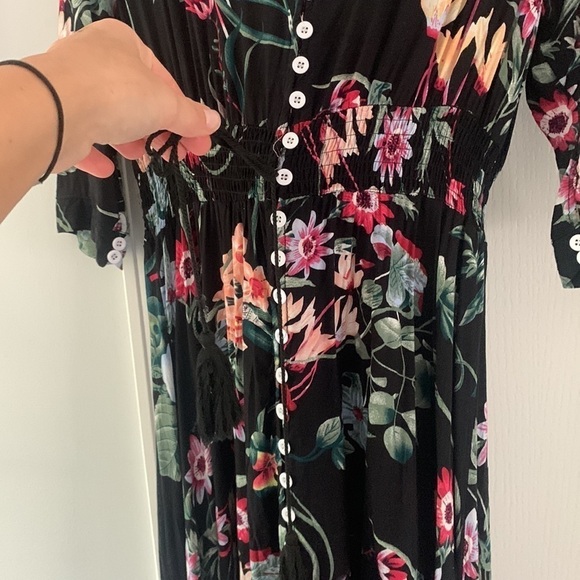 Floral Printed Button Up Half Sleeve Split Flowy Party Long Dress Fall Dress M - Picture 8 of 16